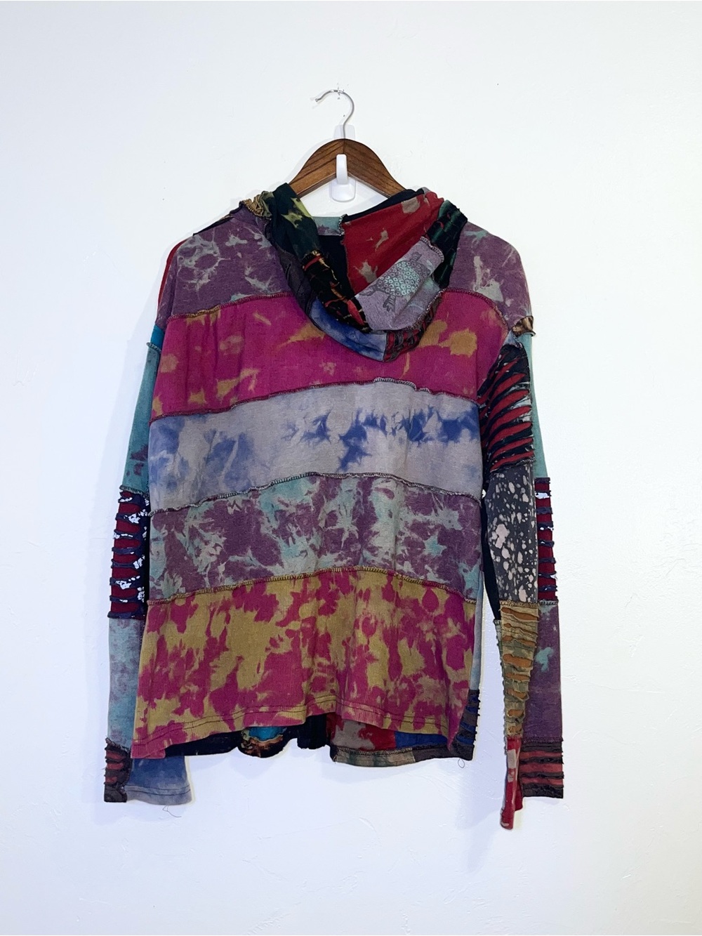 Handmade Nepal Boho Patchwork Razor-Cut Festival Hoodie Jacket - Picture 5 of 7